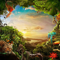 Animals Jungle Savanna Sky Panoramic wallpaper